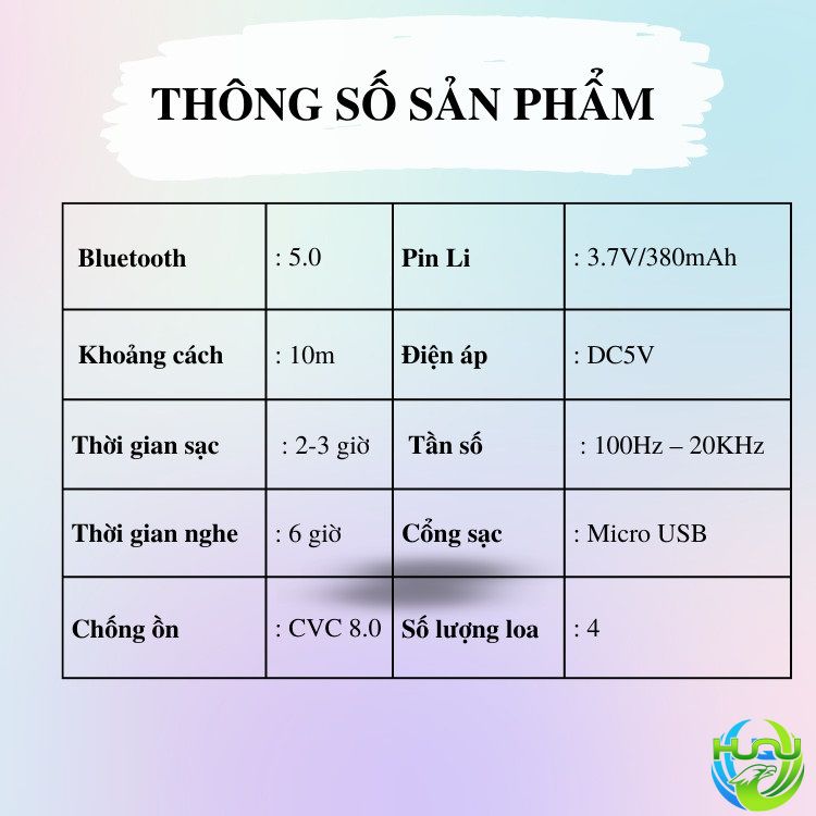 Loa Nghe Nhạc Đeo Cổ Không Dây Huqu BBH-929S - Thông số sản phẩm