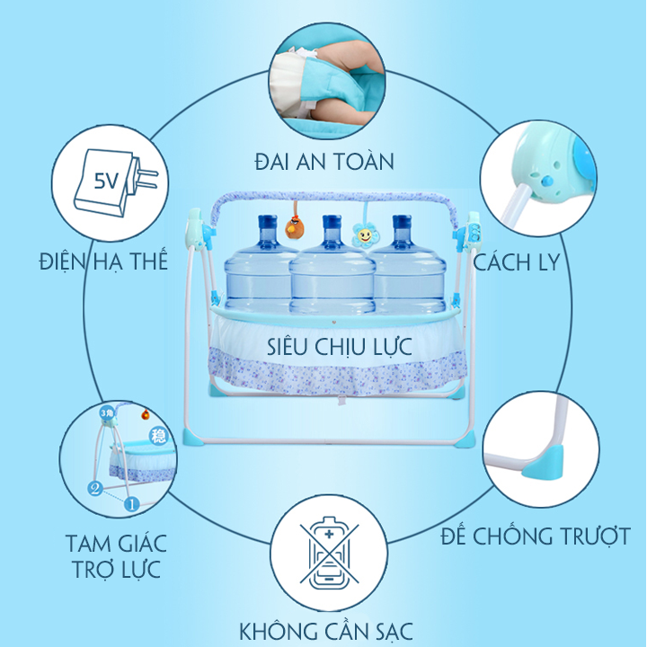 Nôi điện rung cho em bé sơ sinh Kawaii Home, Có điều khiển Bluetooth phát nhạc