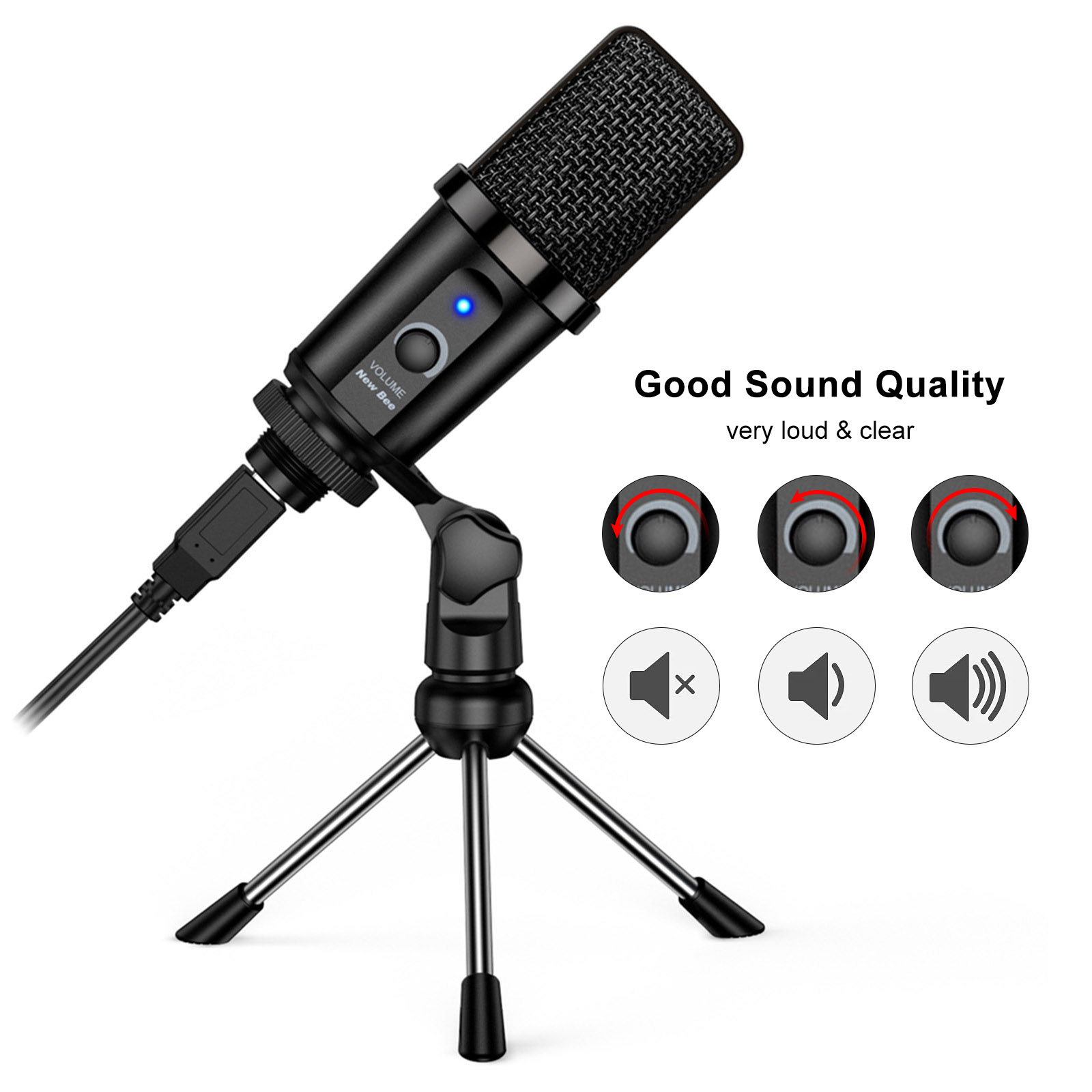 Micrô USB BEE MỚI cho Máy tính ghi âm có chân đế cho Phòng thu máy tính xách tay