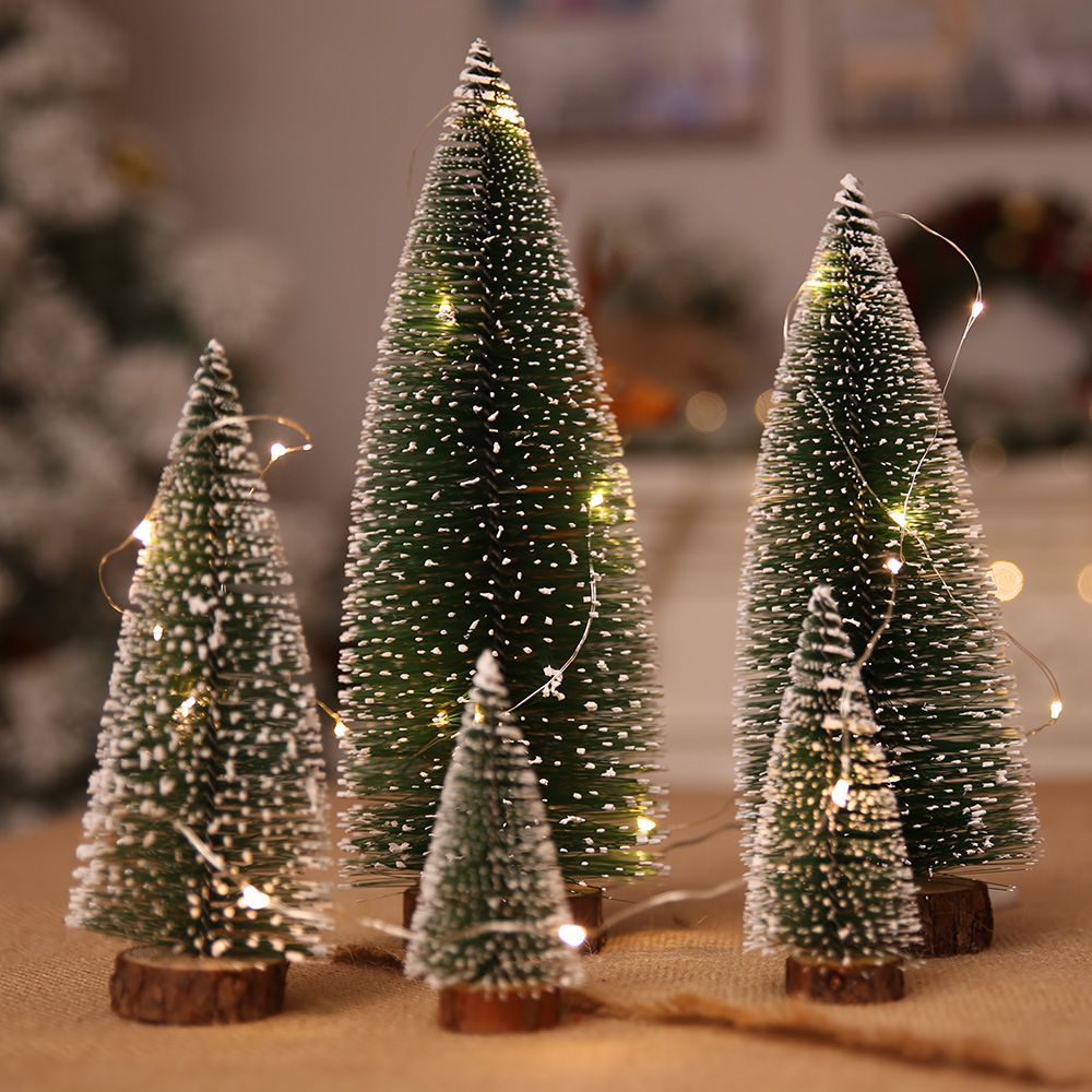 Bộ 5 cây thông mini phủ tuyết tặng dàn nháy nhỏ Christmas tree trang trí Noel 2020