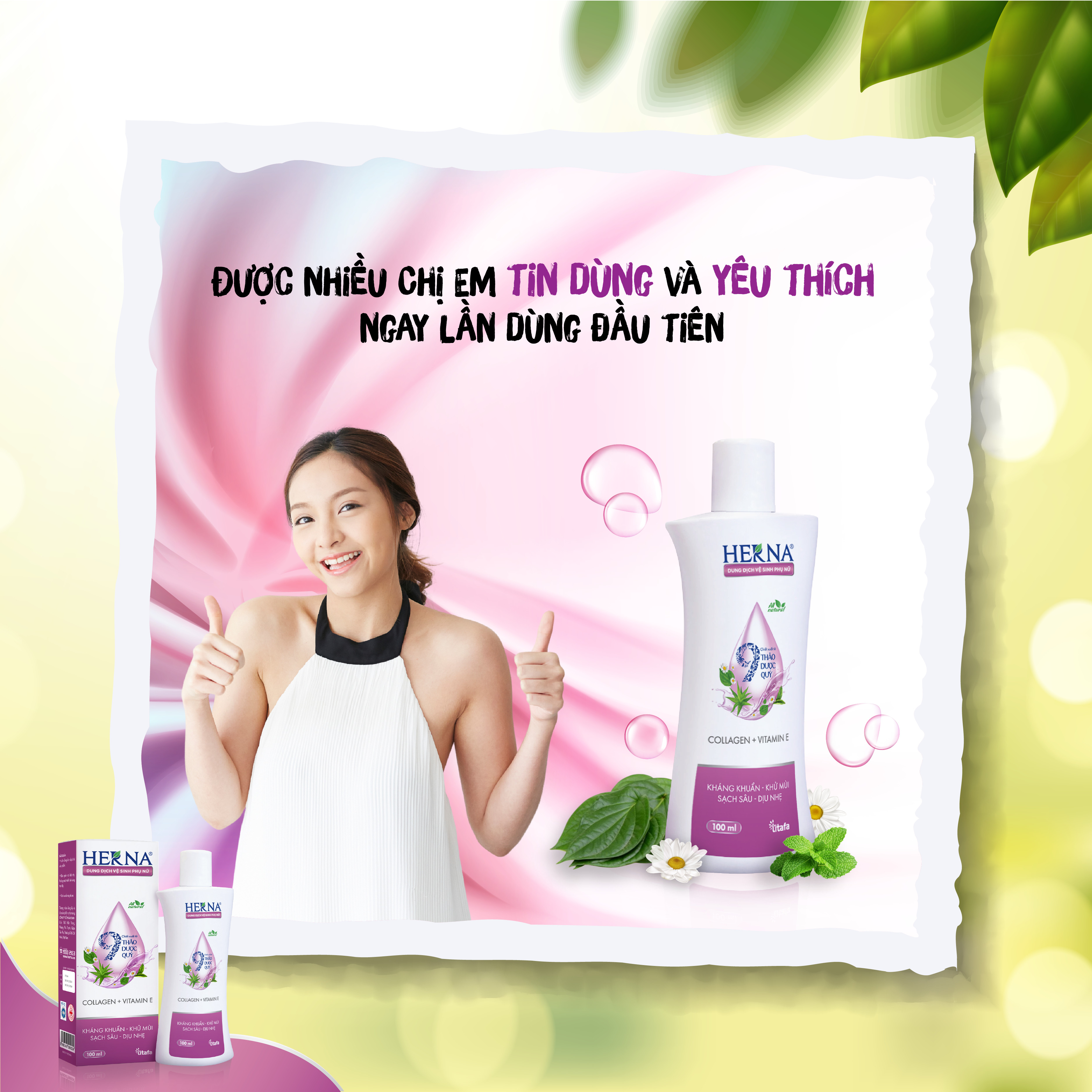 Dung dịch vệ sinh phụ nữ Herna (100ml) - Kháng khuẩn - Khử Mùi - Sạch Sâu - Dịu Nhẹ