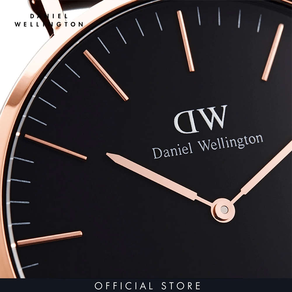 Đồng hồ Nam, Nữ Daniel Wellington dây da - Classic Durham mặt đen - vỏ vàng hồng