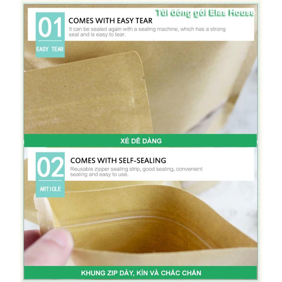 Túi Zip Đựng Thực Phẩm,Sét 50 Túi Zip Giấy Kraft Đáy Đứng Có Cửa Sổ Vàng Food Saver