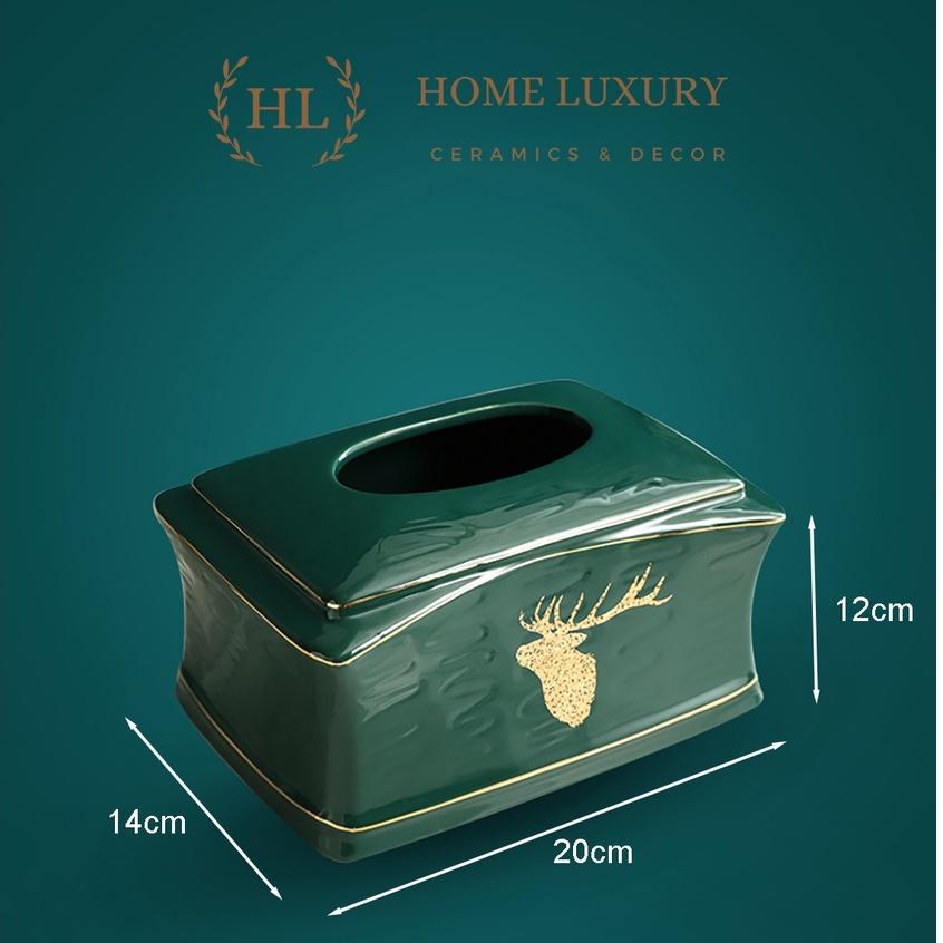 Hộp Đựng Khăn Giấy Gốm Sứ Xanh Ngọc Lục Bảo Phong Cách Bắc Âu | HỘP ĐỰNG GIẤY CHẤT LIỆU SỨ KẺ VÀNG KIM