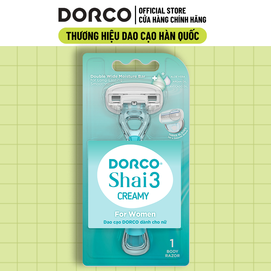 DORCO SHAI 3 CREAMY - Dao Cạo Body Nữ 3 Lưỡi - Hộp Gồm 1 Cán và 1 Đầu Cạo