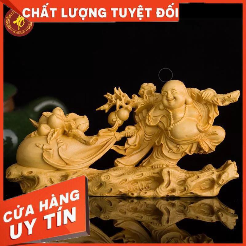 Tượng Di Lặc Kéo Bị Tiền Hoan Hỉ - Gỗ Hoàng Dương thơm dịu