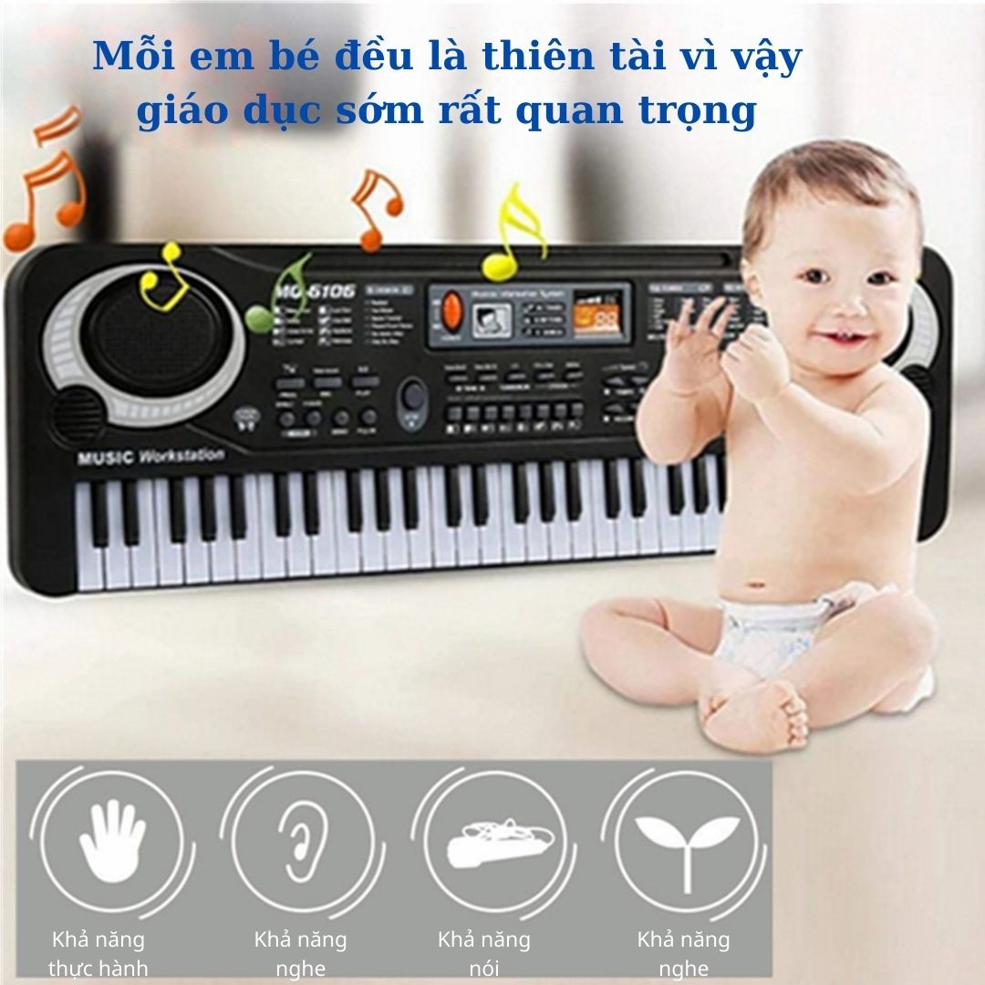 Đồ chơi âm nhạc đàn Organ 61 phím điện tử cho bé tặng kèm mic và dây USB