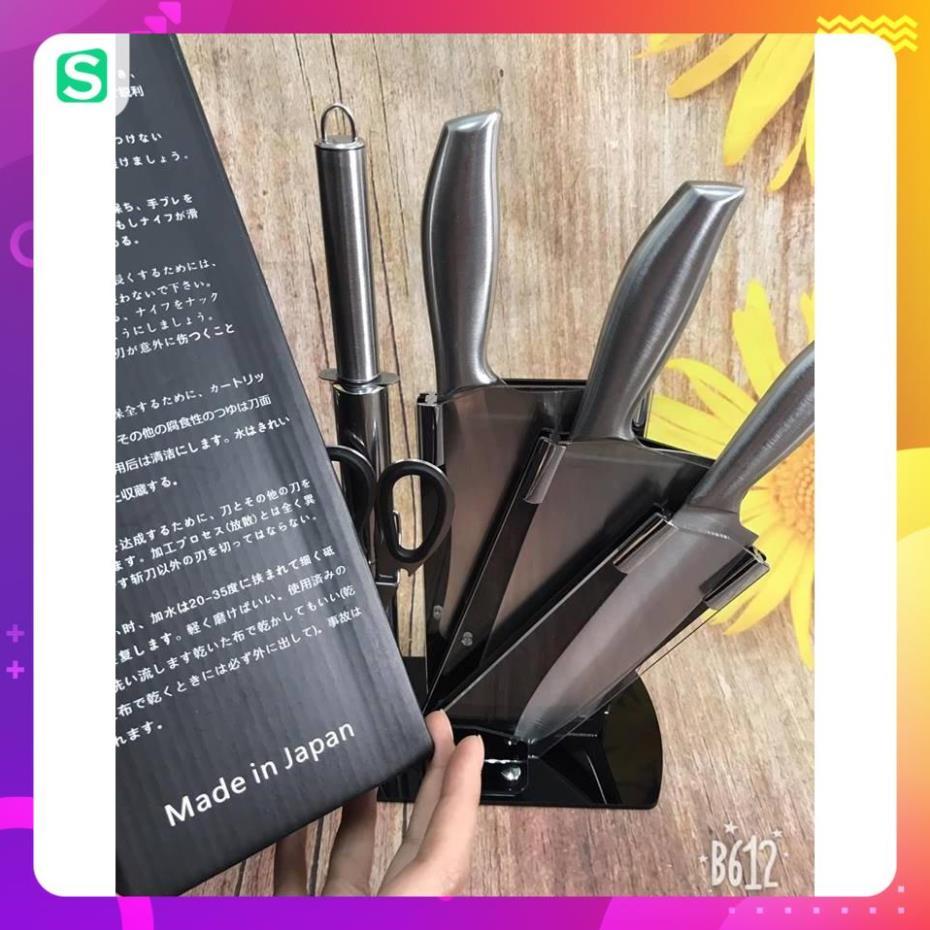 Bộ dao Nhật inox 6 món cao cấp kèm khay đựng