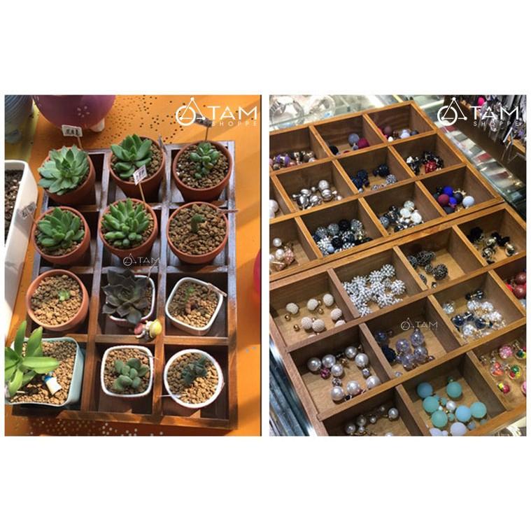 Khay gỗ trang trí chữ nhật chia 12 ô vuông số 16