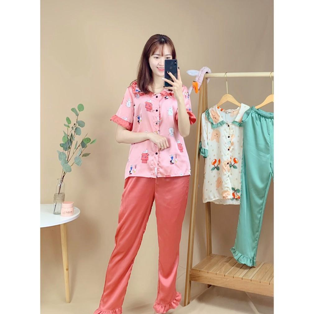 Freeship Bộ lụa mặc nhà, Bộ ngủ pijama chất lụa cao cấp, nhẹ mát, kiểu dáng hàn quốc.