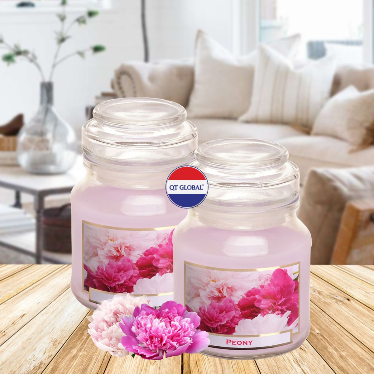 Combo 2 Hũ nến thơm tinh dầu Bartek Peony 130g - hoa mẫu đơn