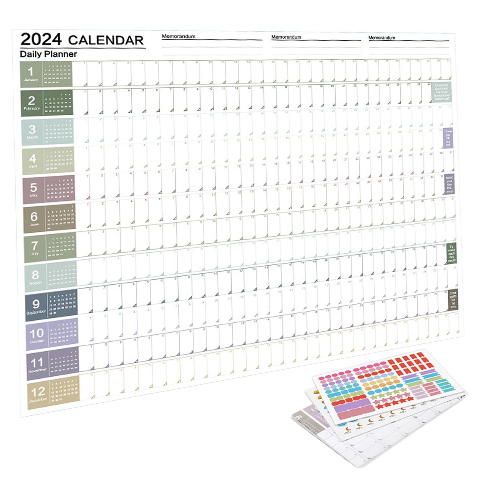 Wall Hanging Calendar Yearly Calendar Planner 2024 Memo Pad Daily Schedule Planner Sheet Foldable Annual Poster for Classroom Special Events