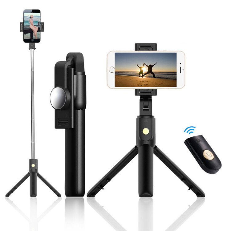 Gậy chụp ảnh 3 chân có bluetooth K10 chụp ảnh, selfie, tự sướng bằng remote và kẹp xoay 360 độ - Hàng Chính Hãng