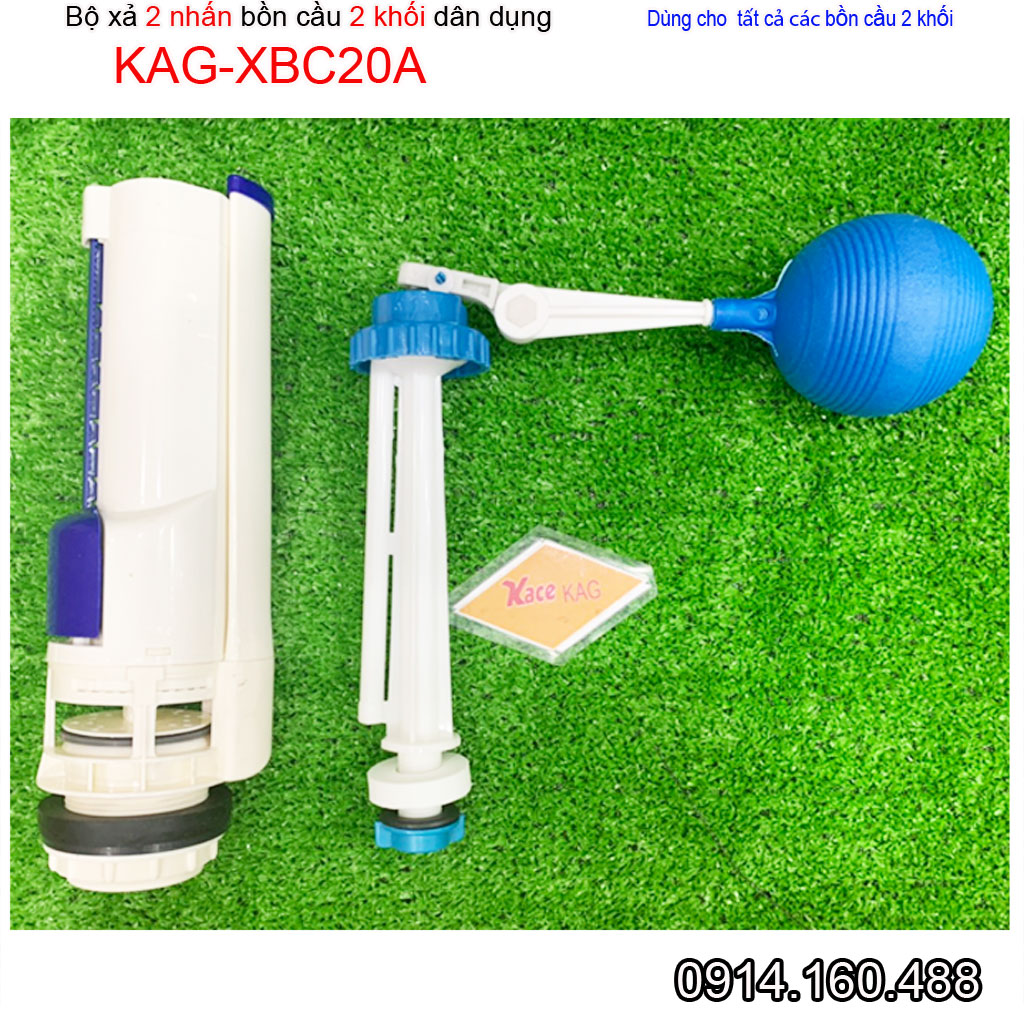 Bộ xả bồn cầu 2 nút nhấn cho bồn 2 khối KAG-XBC20A nhựa 100%, RUột thùng nước xi bệt két rời Nhấn êm xả nước sạch