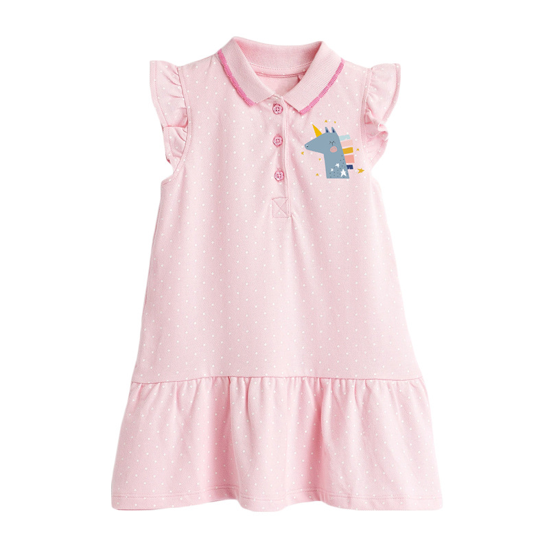 Váy đầm hè cho bé gái hồng Pony chấm bi cổ polo cotton cao cấp size 2-7T (10-25kg) + tặng kèm kẹp tóc xinh