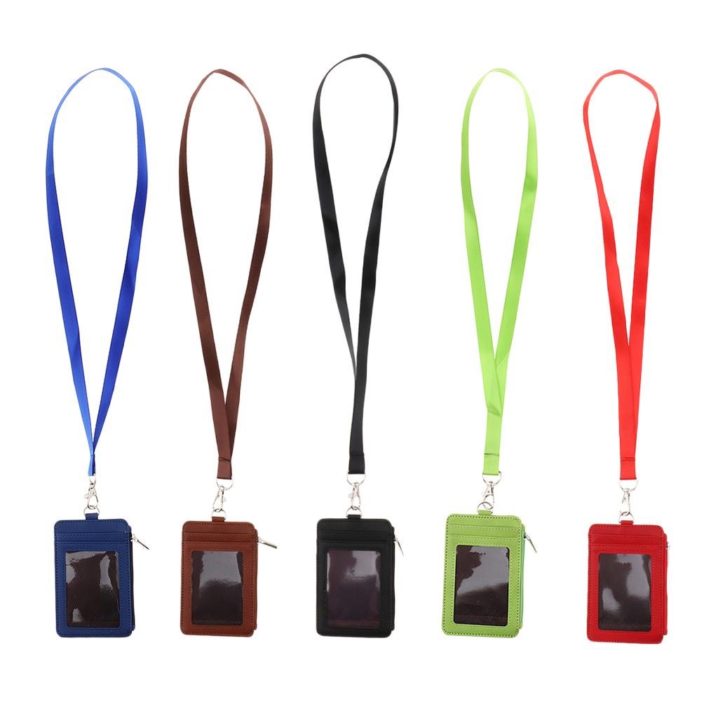 5 máy tính 2 Mặt Da PU Huy Hiệu Đựng Thẻ Khóa Kéo Thẻ Tên Giá Đỡ có Dây Buộc