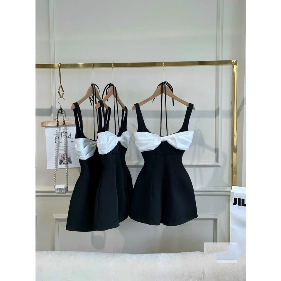 Jumpsuits nữ hai dây phối nơ trắng cột nơ cổ