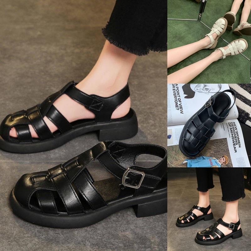 CH752 - giày sandal rọ chiên binh liền bản phong cách roman 2 màu đen trắng- rọ marry