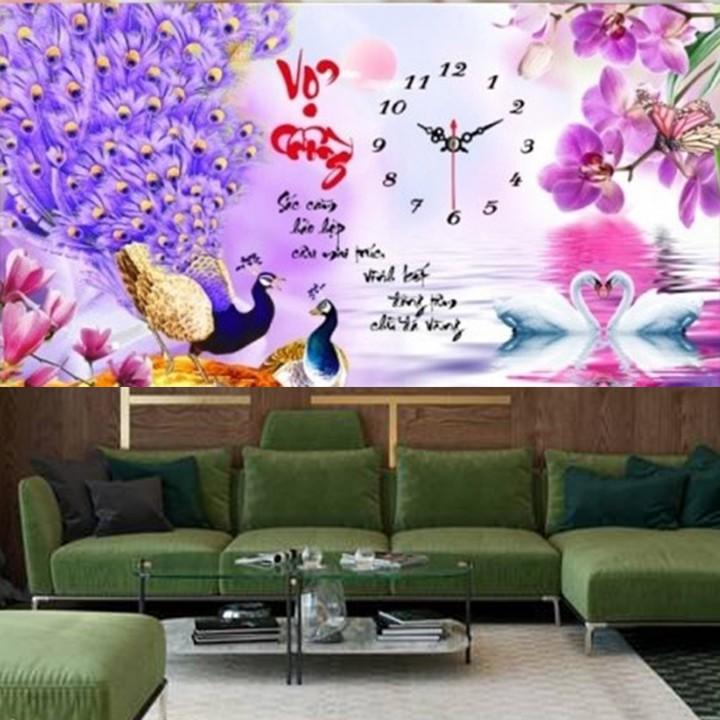 Tranh thêu vợ chồng công tím hoa lan LV3162 - kích thước: 65 * 38cm.