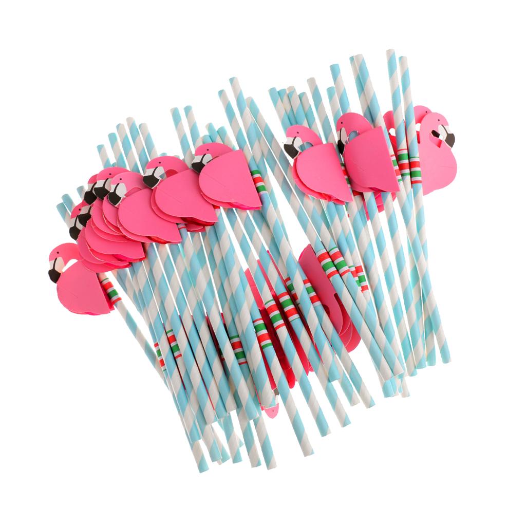 50 Pieces Flamingo Striped Straws Luau Tropical Beach Party Table Decoration