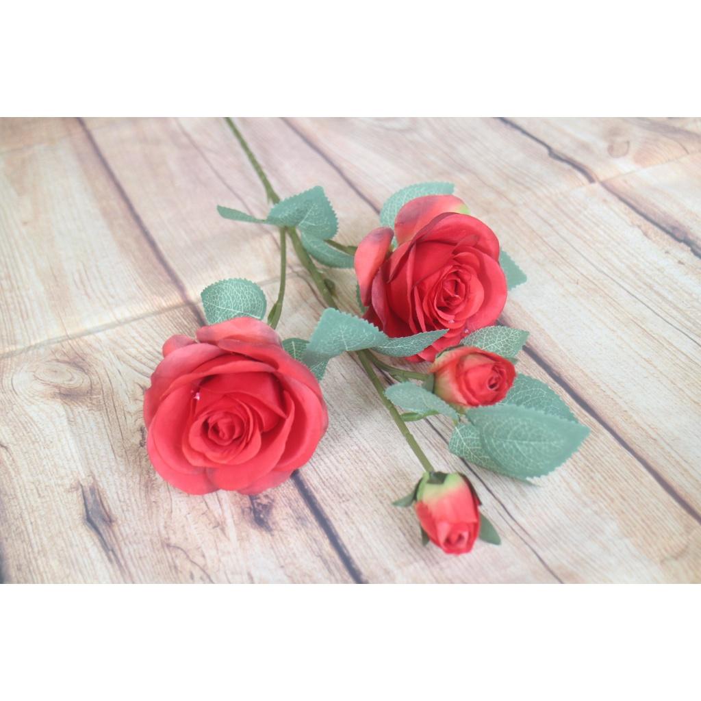 Hoa hồng Mùa Thu mẫu 4 bông cao cấp/hoa vải lụa