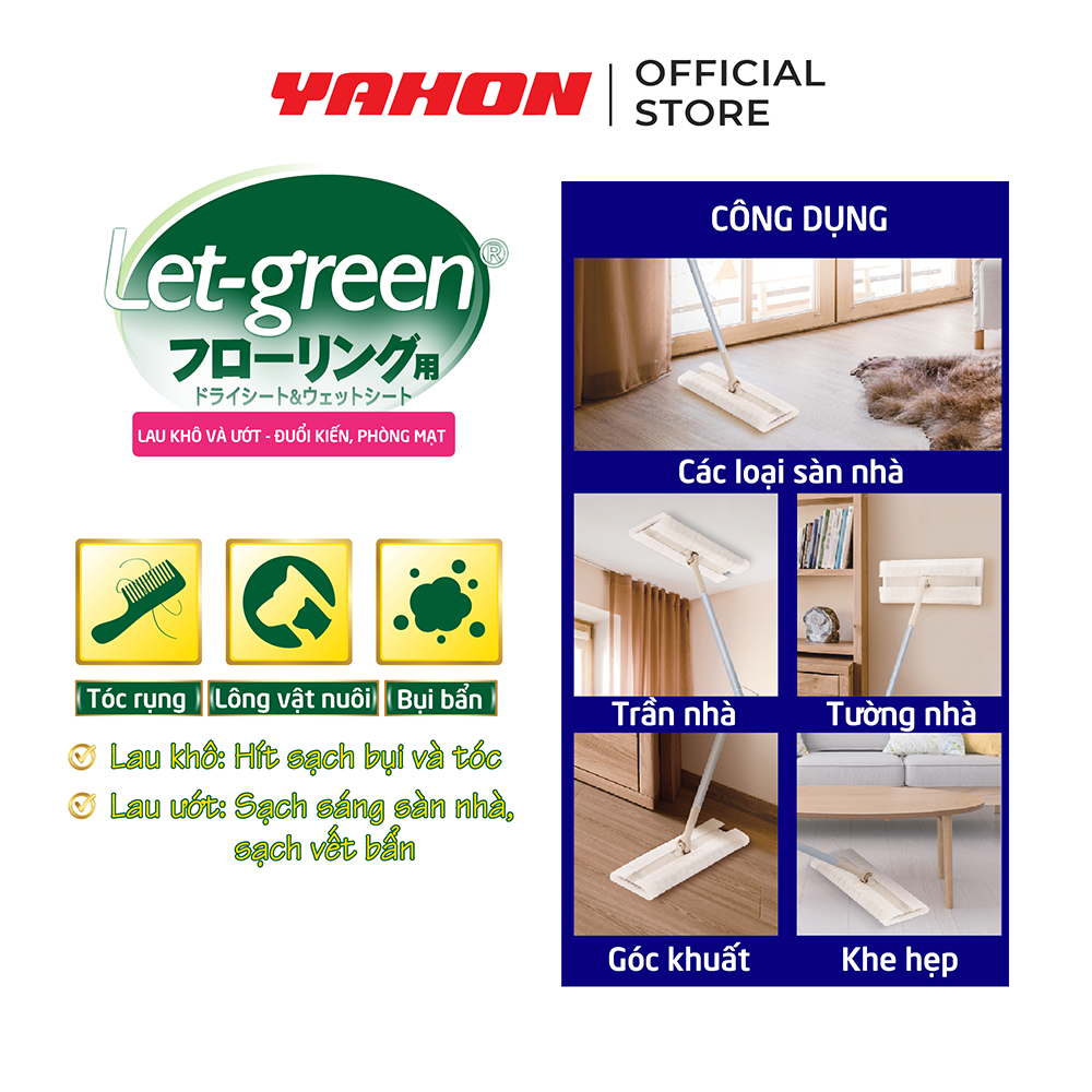 Bộ Cây Lau Nhà Đa Năng LET-GREEN Gồm Khăn Lau Sàn + Vải Hít Bụi + 2 Giấy Vệ Sinh Đa Năng