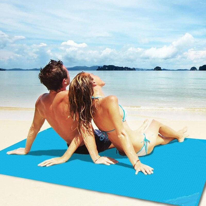 1.4x2m Waterproof Pocket Beach Blanket Folding Camping Mat Mattress Portable Solid Color Mat Outdoor Picnic Mat Sand Beach Mat