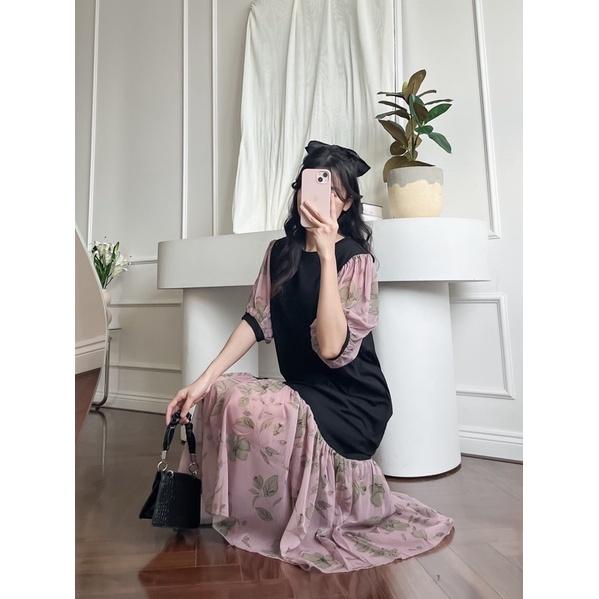 Đầm thun phối voan , form rộng thoải mái