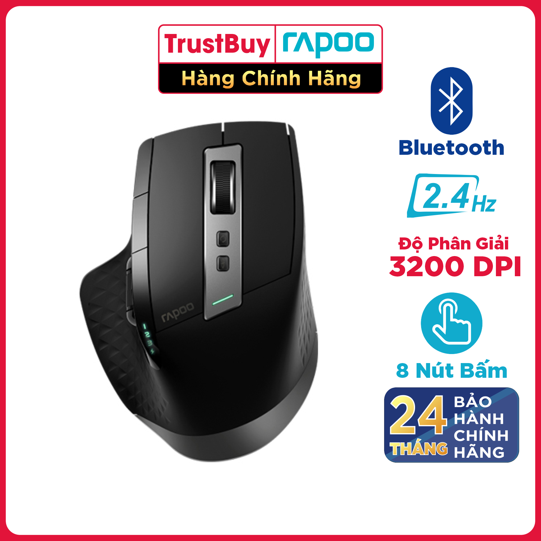 Chuột Không Dây Bluetooth RAPOO MT750S Tối Đa 4 Thiết Bị 3 Chế Độ Kết Nối - Hàng Chính Hãng