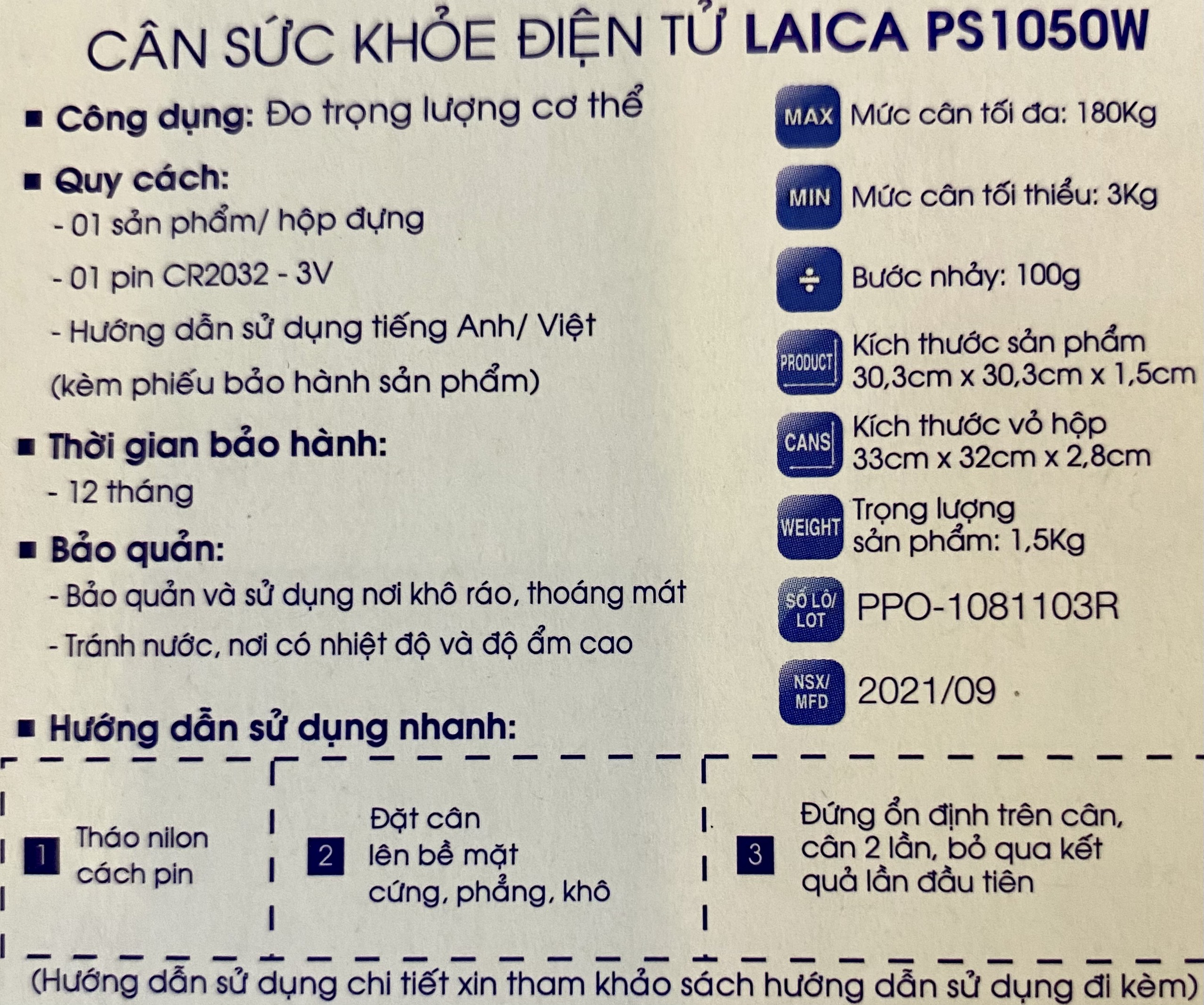 Cân Sức Khoẻ Điện Tử Mặt Kính LAICA PS1050 - ITALY - 100% Hàng Chính Hãng