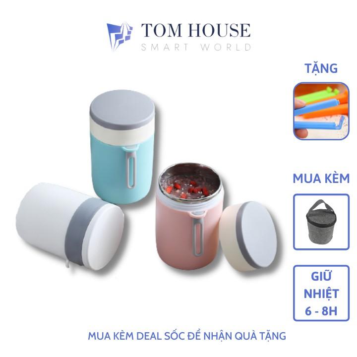 Cốc Đựng Cháo 580ML Kèm Muỗng Và Túi Giữ Nhiệt, Ruột Inox 304 Hộp Đựng Cháo Canh Soup Bền Đẹp Có Tay Xách