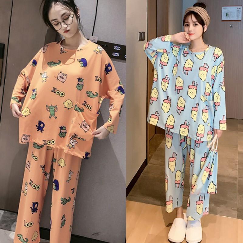 Set đồ ngủ dài in hình hoạt hình dễ thương cho nữ