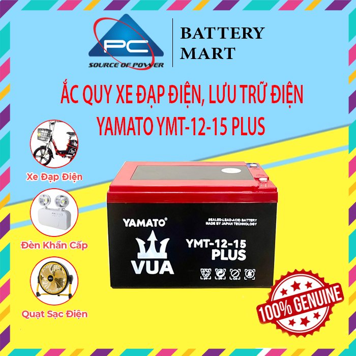 Ắc Quy Xe Đạp Điện YAMATO YMT-12-15 12V-15AH, acquy dùng cho Loa Kéo, Năng Lượng Mặt Trời