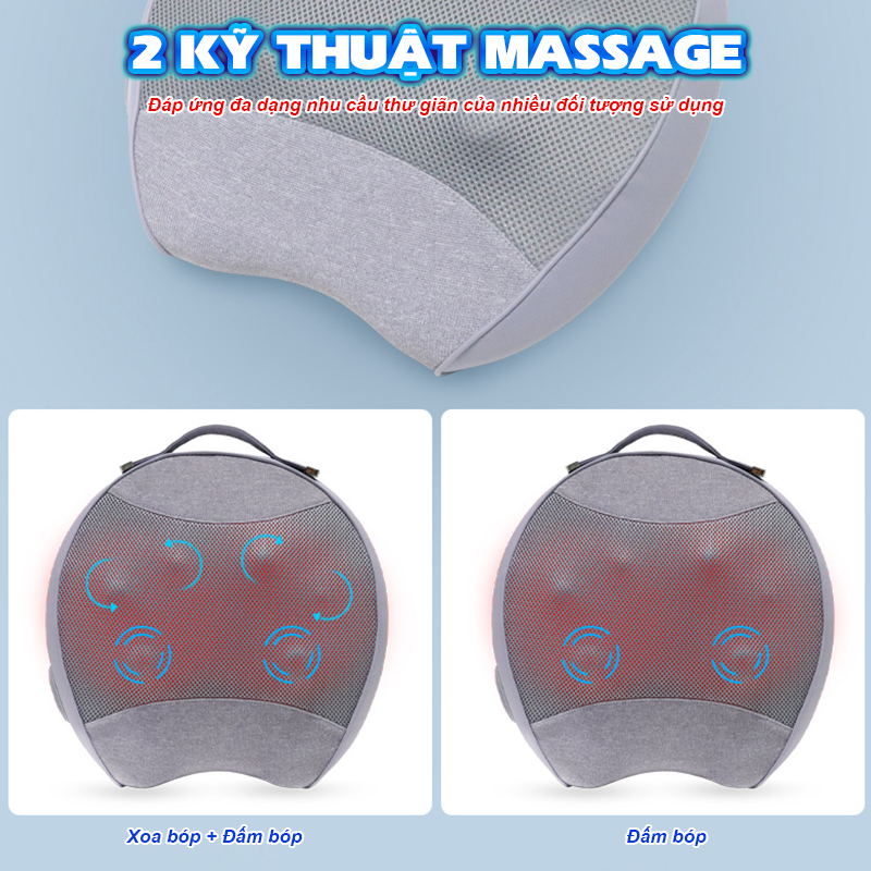 Gối massage lưng cổ vai gáy đa năng Nikio NK-137 - Pin sạc tiện lợi, thư giãn mọi lúc mọi nơi