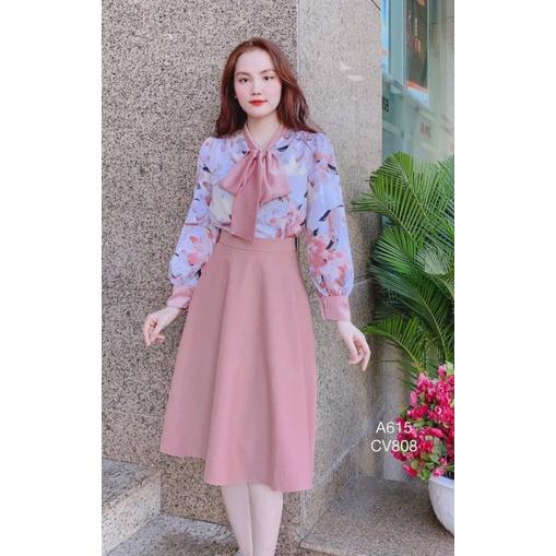 Chân váy xòe độ dài 65cm chất liệu tuyết mưa đủ màu sắc