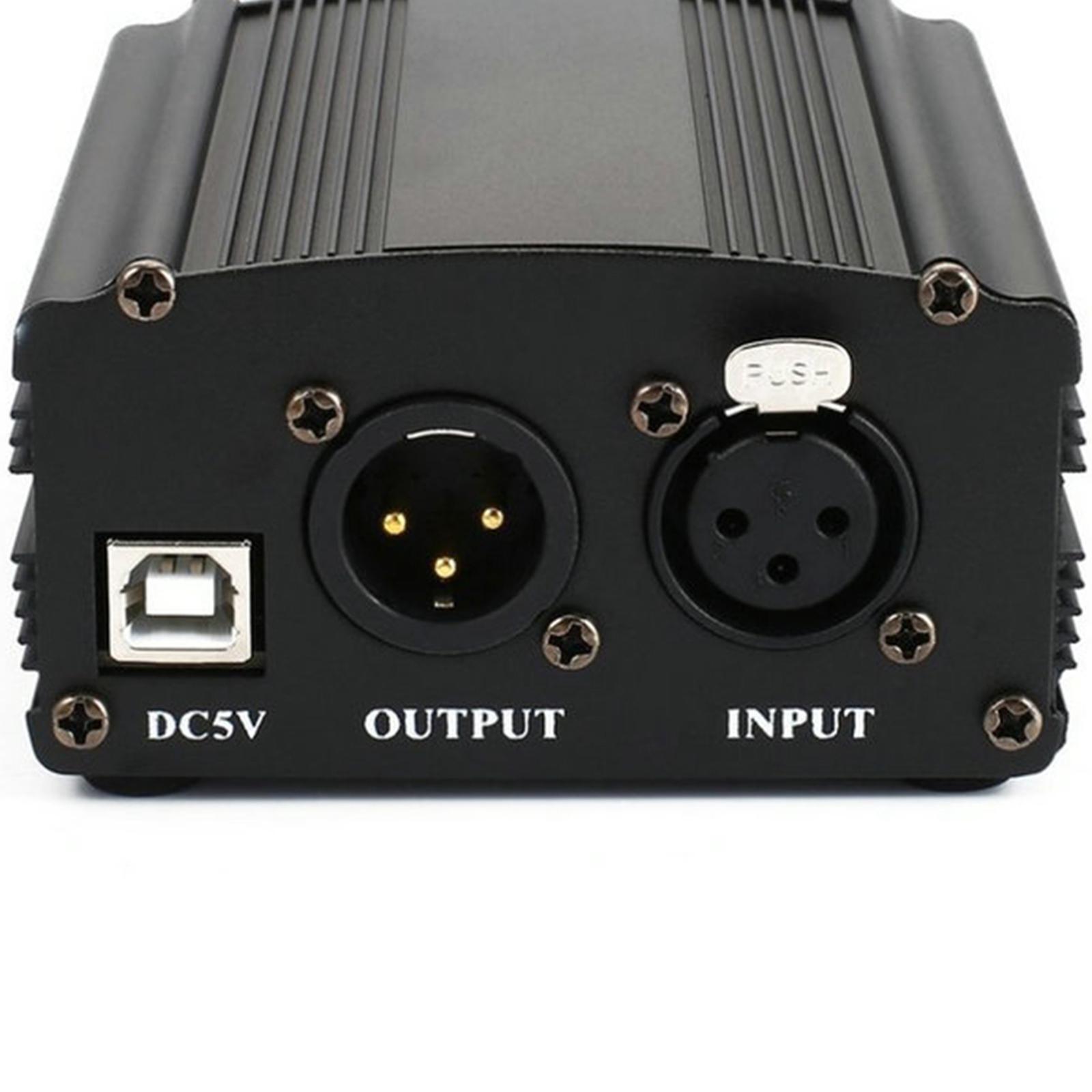 48V  Power Supply with XLR 3 Pin Microphone Cable for Mic Black