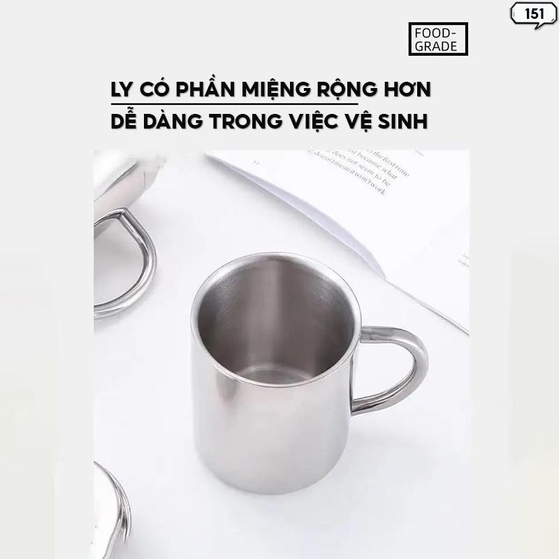 Cốc Inox 2 Lớp Có Kèm Nắp Inox 304 Ly Dung Tích 200ml Đong Trà Sữa Ly Uống Trà 151