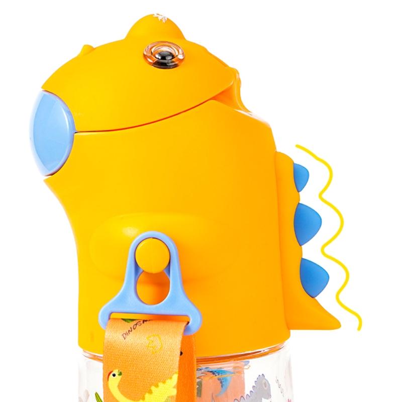 560Ml Hoạt Hình Khủng Long Bé Bình Nước Có Ống Hút Dây Đeo Vai Học Ấm Siêu Tốc