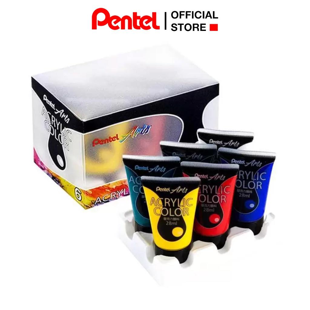 Bộ 6 Tuýp Màu Vẽ Acrylic Pentel WA2-6E| Vẽ Trên Mọi Chất Liệu 28ml| Chất Liệu An Toàn Cho Sức Khỏe