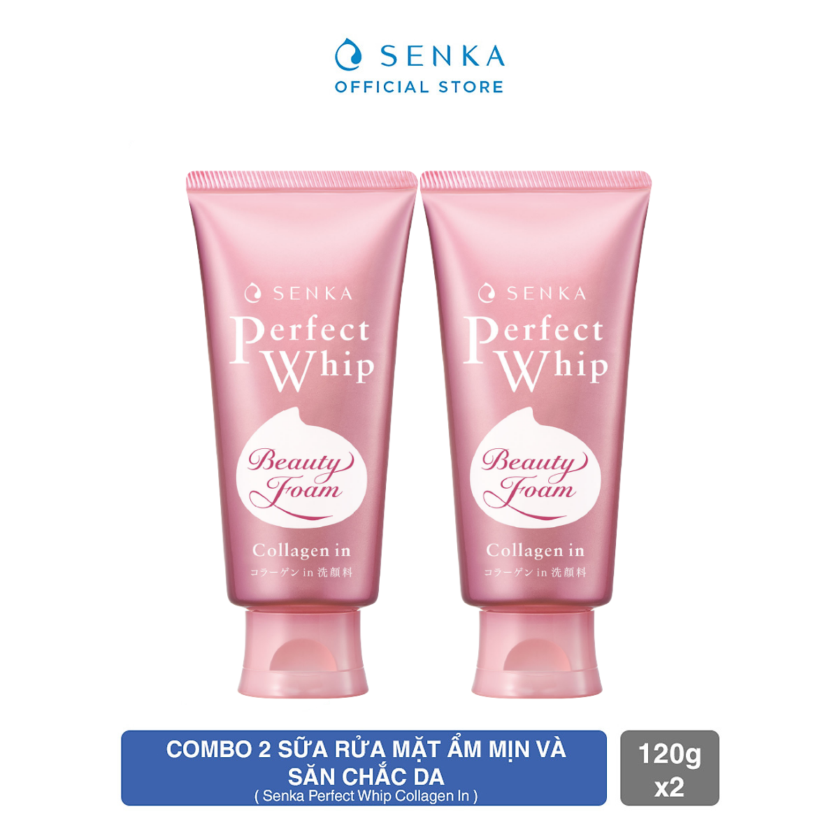 Bộ đôi Sữa rửa mặt tạo bọt Collagen cho da Khô - Sạch Sâu SENKA PERFECT WHIP COLLAGEN IN 120g
