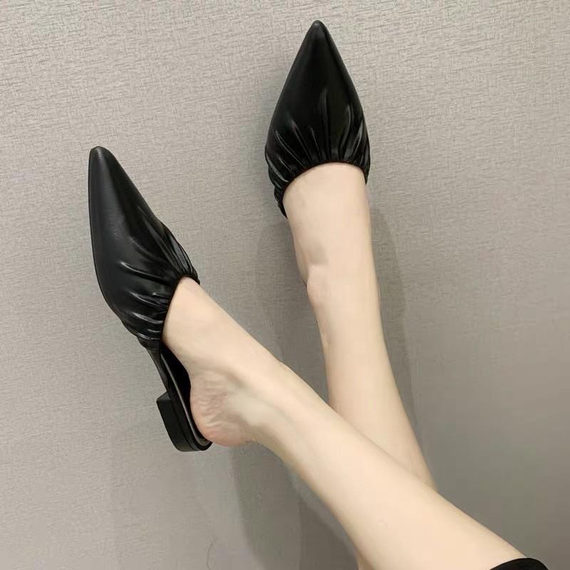 Dép sục mũi nhọn kiểu dáng Hàn Quốc viền nhăn