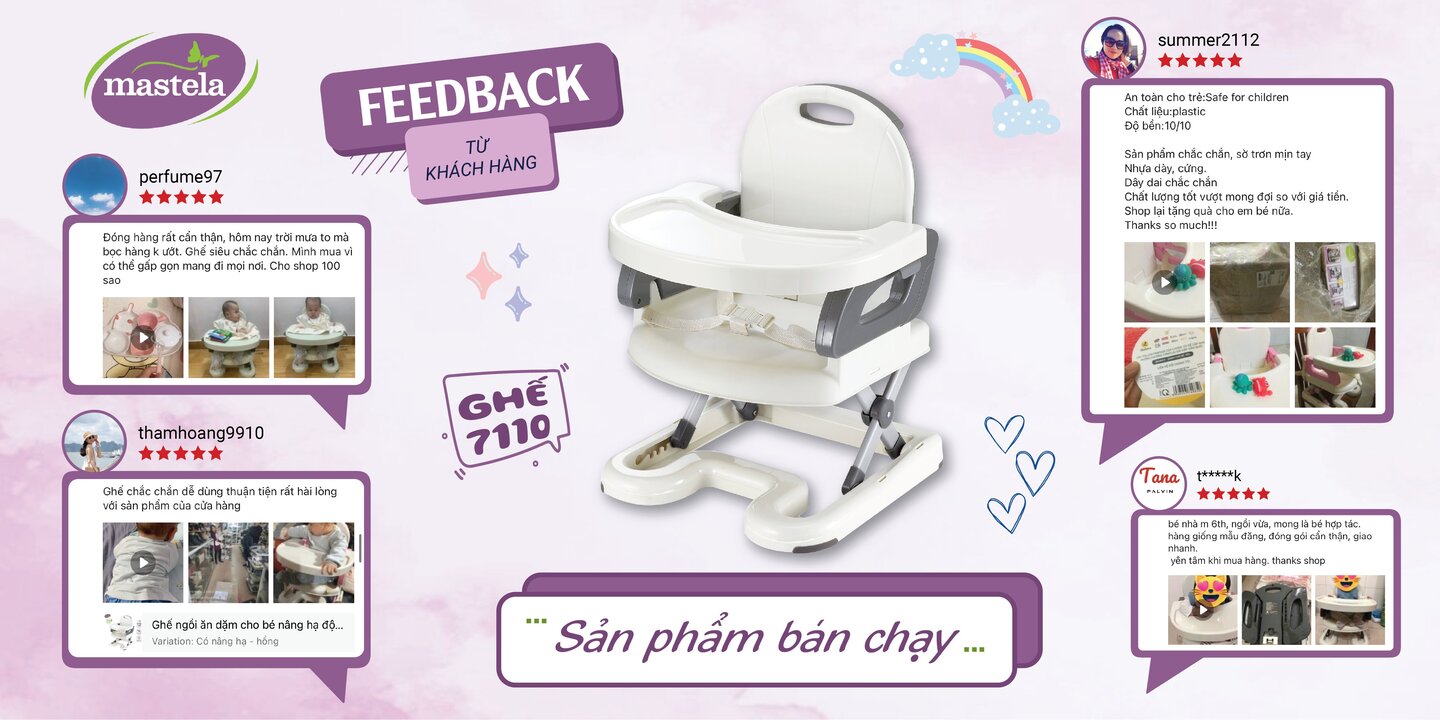 Ghế ăn dặm cho bé gấp gọn và nâng hạ độ cao Mastela 7110 - 7112 - Ghế tập ăn dặm đạt chuẩn ASTM Mỹ BPA Free