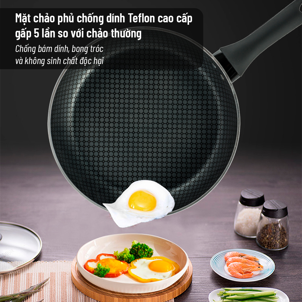 Cặp Chảo Chiên Đa Lớp Đáy Từ Nagakawa NAEC2026 (20cm &amp; 26cm) - Hàng Chính Hãng