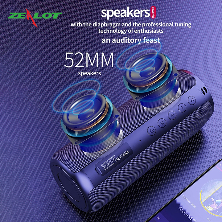 Loa bluetooth Zealot tặng kèm móc khóa chữ 5 Tech nghe nhạc không dây hàng chính hãng hỗ trợ kết nối bluetooth 5.0, thẻ nhớ, âm thanh siêu trầm