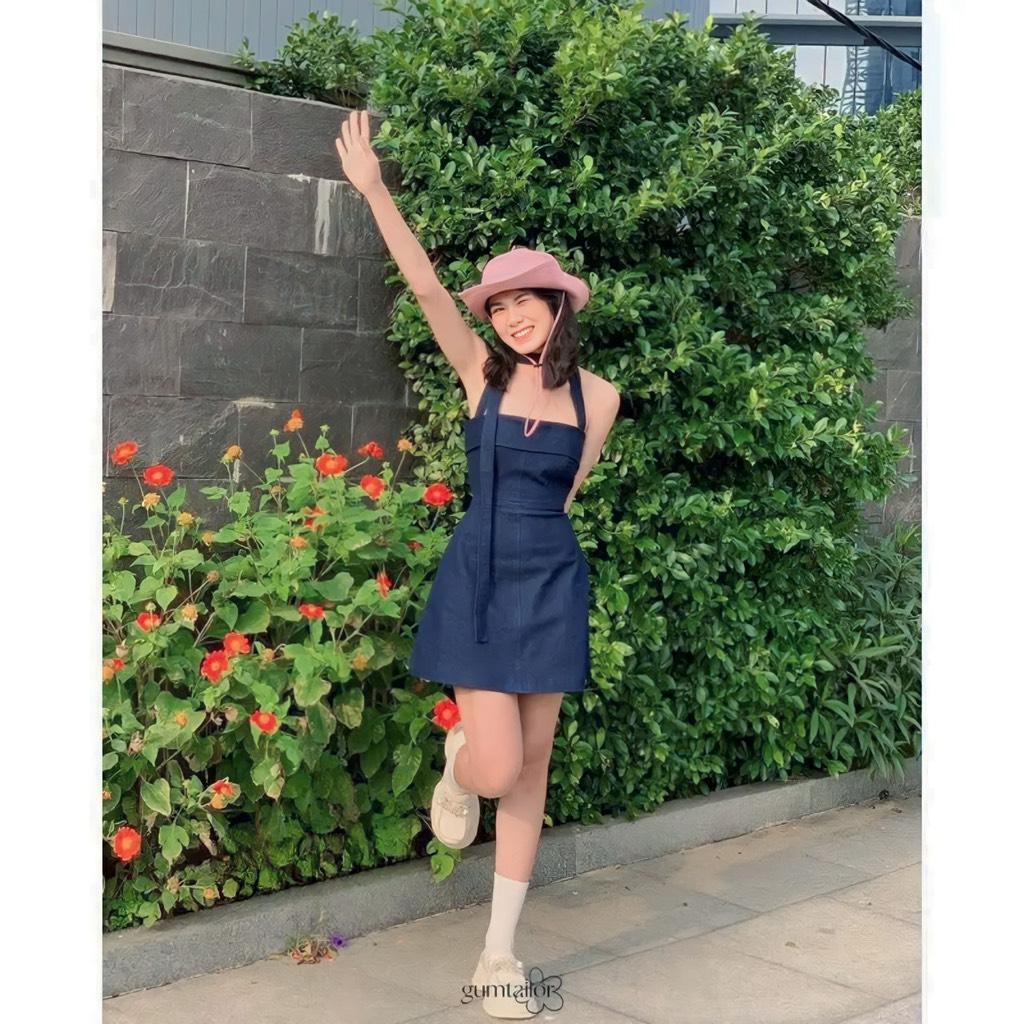 Đầm jeans cúp dây cổ