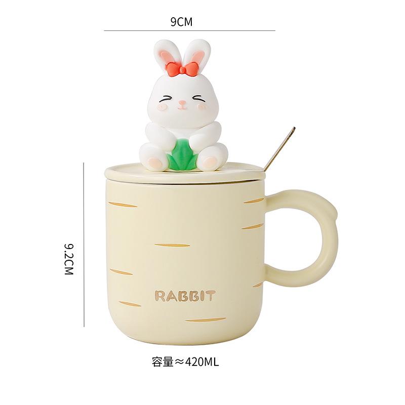 Phong cách mới nhất phim hoạt hình thỏ mềm dễ thương cốc sinh viên cặp vợ chồng sáng tạo cốc gốm văn phòng tại nhà có nắp muỗng ăn sáng cốc sữa