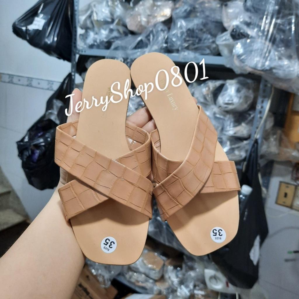 Dép nữ, dép đế bệt, dép lê quai chéo X đơn giản, cá tính