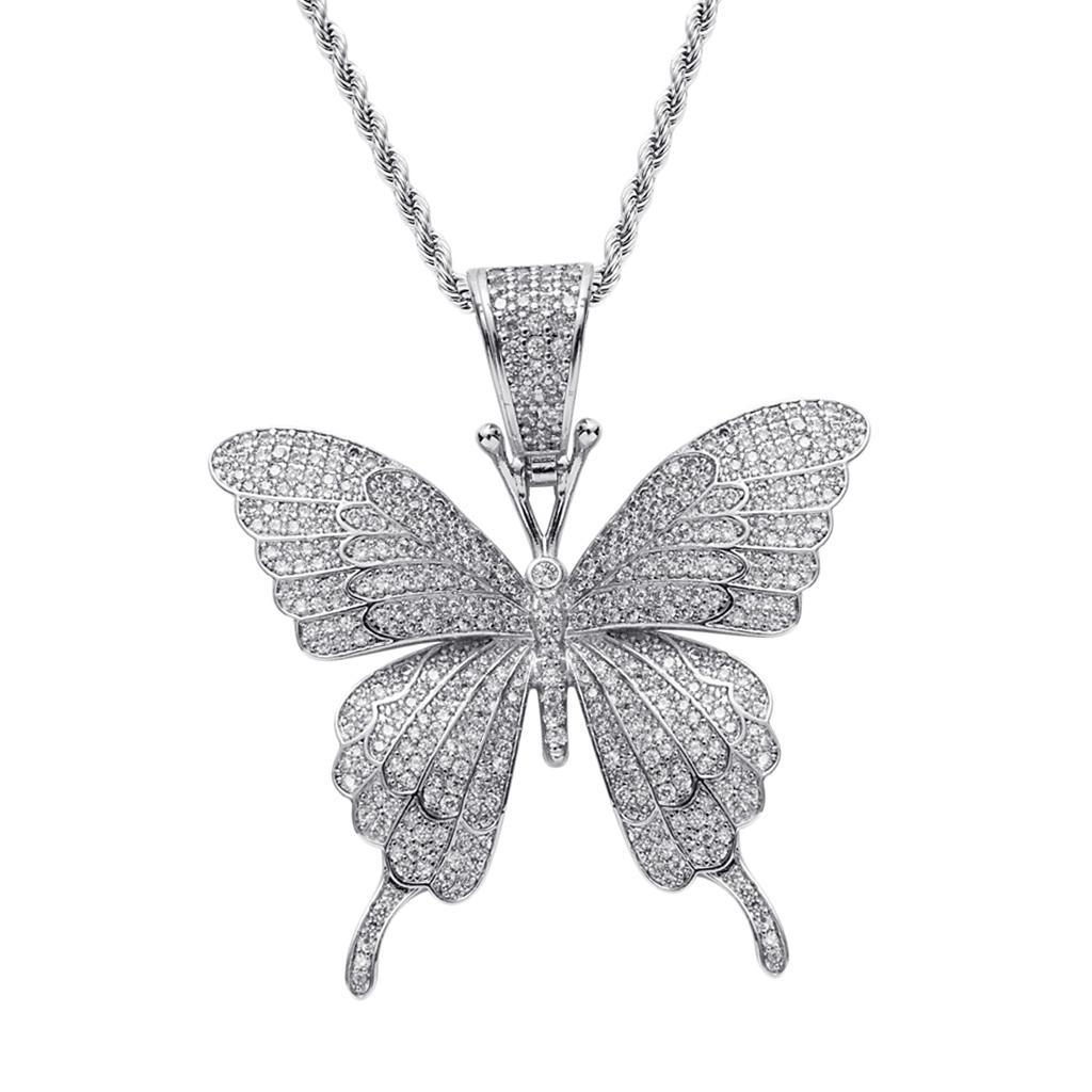 Butterfly Pendant Necklace, Cubic Zirconia Christmas Pendant Jewelry Choker Necklace, Women Party Jewelry