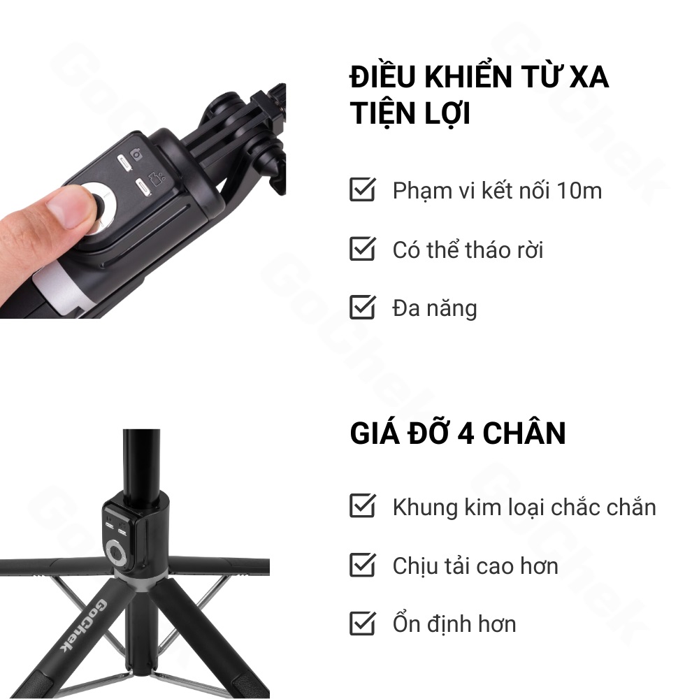 Gậy Chụp Ảnh Sothing SS100 Chụp Ảnh Tripod/ Selfi Bluetooth Điện Thoại, Livestream, Vlog Đa Năng, Kéo Dài 2,2m- Hàng chính hãng