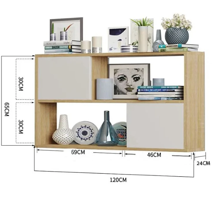 Kệ Gỗ Treo Tường 2 Tầng 2 Cánh Tủ Màu Trắng và Sồi Tundo CTKT413 KT 120x65x24cm